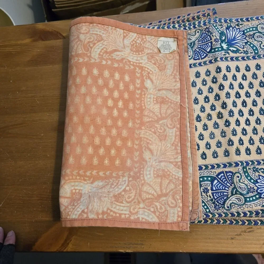 DII Fabric Table Napkins 6 PC Cotton India Blue Green Coral 18.5 X 12